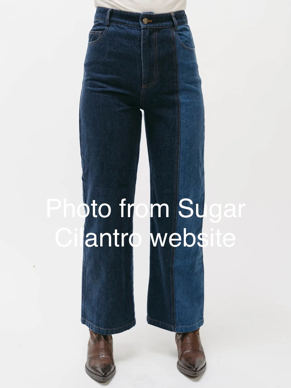 Two-Tone Dark Blue Straight Leg Jeans